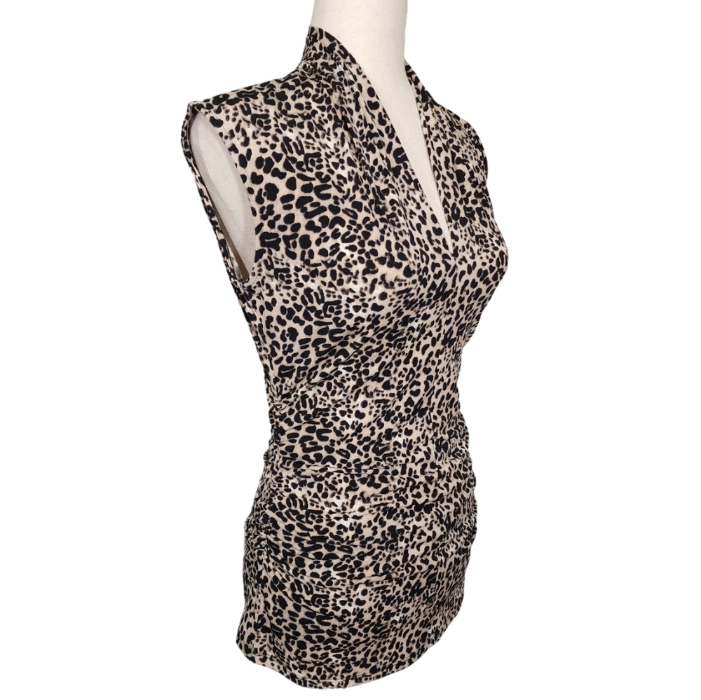 Vince Camuto Ruched Animal Print V Neck Long Stretchy Sleeveless Top Small